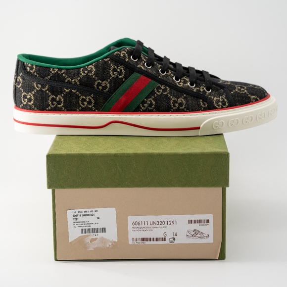 size 14G - Gucci Tennis Black Denim Sneakers GG print